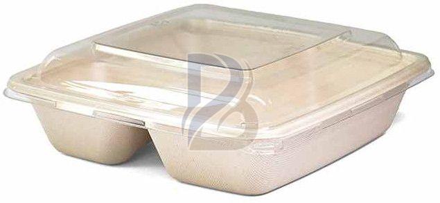 2 Compartment Eco Bagasse Square Plate
