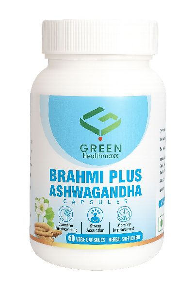 Brahmi Plus Ashwagandha Capsules, Color : Green For Stress Relief