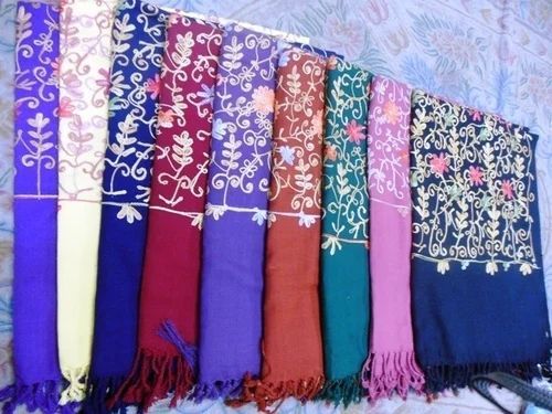 Pure Wool Embroidered Shawls, Knitting Type : Hand Made