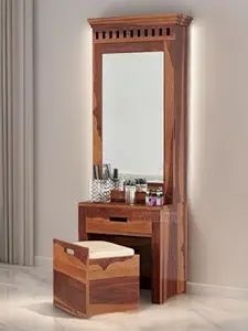 Smooth Engineered Wood Compact Dressing Table with Stool Modern