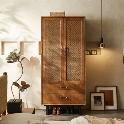 handcrafted rattan wood wardrobe