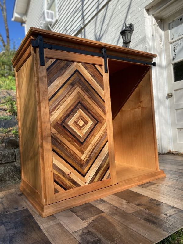 Handcrafted Wood Storage Cabinet with Barn Door