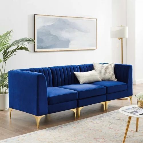 Modern Velvet 3 Seater Sofa with Cushions