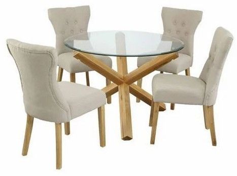Round Glass Dining Table with 4 Chairs