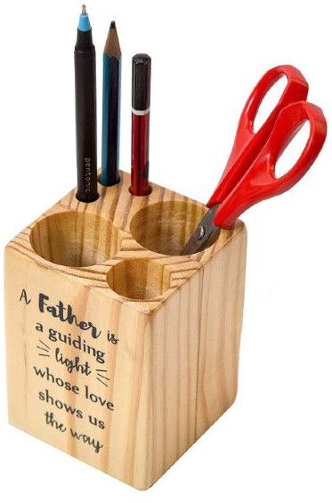Sleek Pine Wood Rectangular Pen Stand
