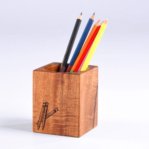 Wooden Square Pen / Pencil Holder