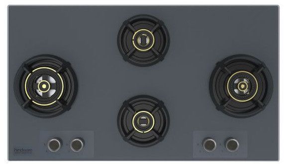 Hindware Graphite 4b 90 Cm Hob Toughened Glass Fully Brass Burner