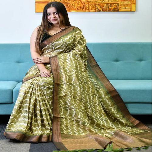 Beautiful Pure Tussar Ghicha Silk Digital Print Saree