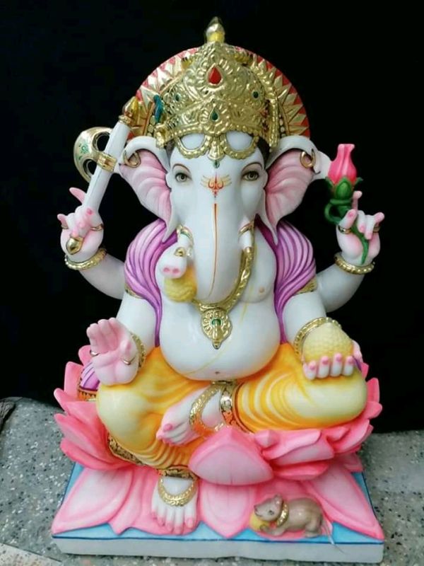 Multicolor Bal Ganesh Marble Statue