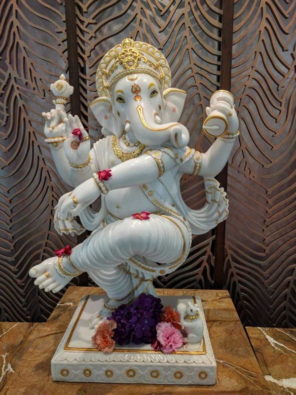 White Marble Dancing Ganesha Statue