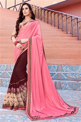 Pink & Brown Party Wear Sarees