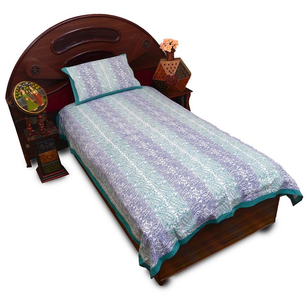 Bagru Print Pure Cotton Single Bed Sheet Pillow Set 414