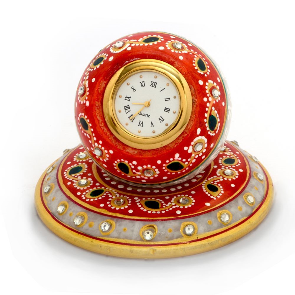 Beautiful Golden Meenakari Work Marble Table Clock 384
