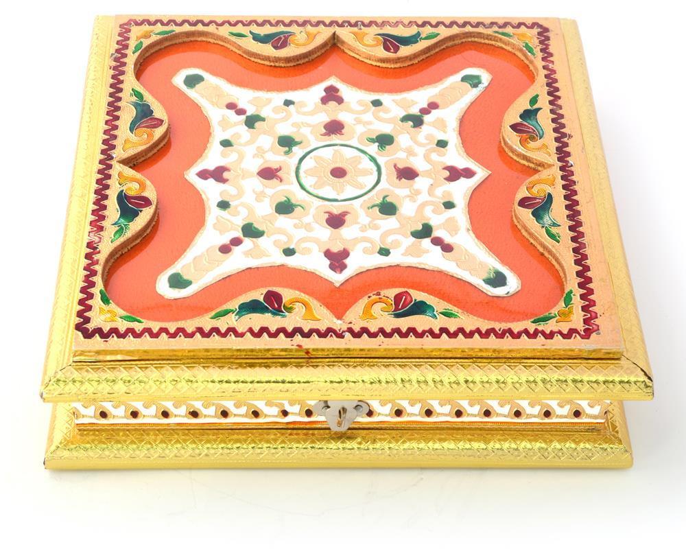 Golden Meenakari Booti Work Handmade Dryfruit Box