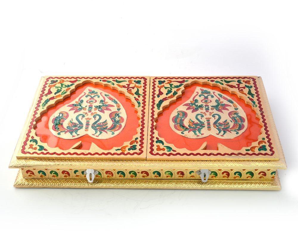 Golden Meenakari Dancing Peacock Pair Dryfruit Box