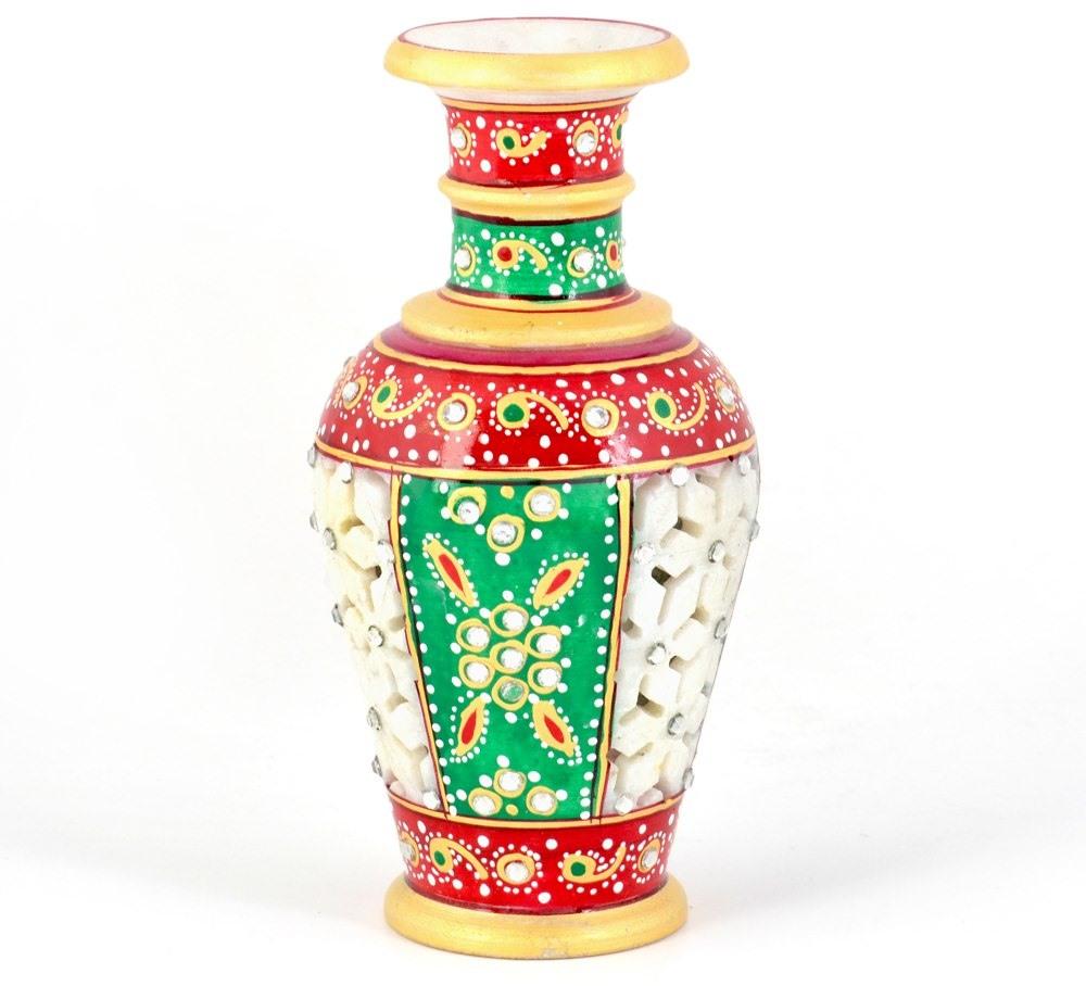 Golden Minakari Jali Cut Work Colorful Flower Vase 403