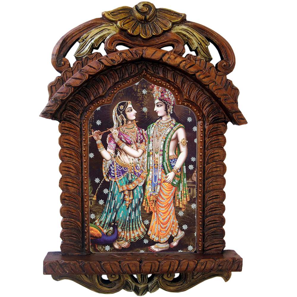 Radha Krishna Playing Flute Wooden Jharokha Gift 437