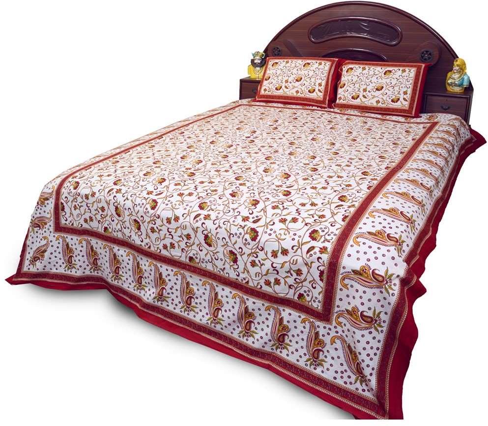 Royal Red Barmeri Pure Cotton Double Bed Sheet Set 359