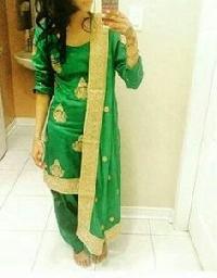 Embroidered Cotton Chanderi Salwar Suit, Size : XL, XXL