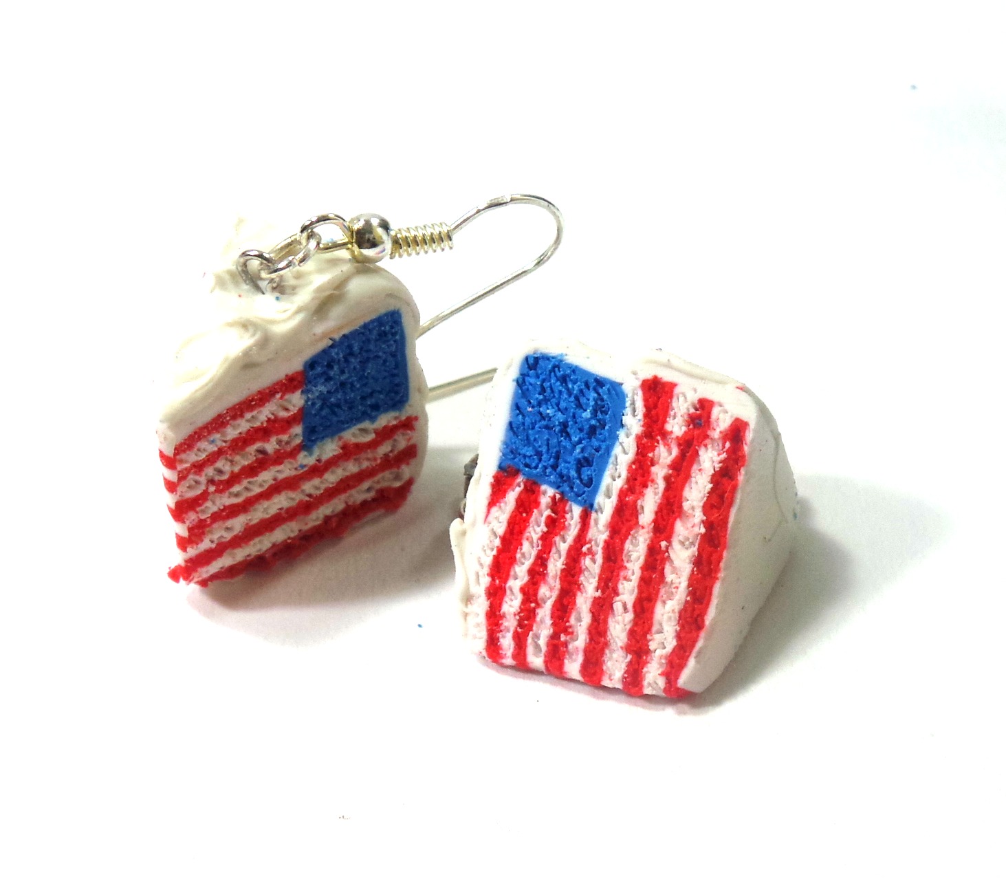 American Flag Cake Slice Dangle Earrings