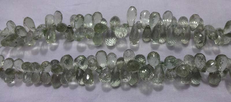 Green Amethyst Faceted Teardrop Gemstone Beads