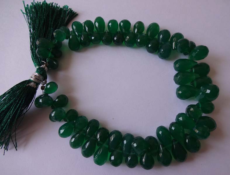 Green Onyx Cut Teardrop Gemstone Beads