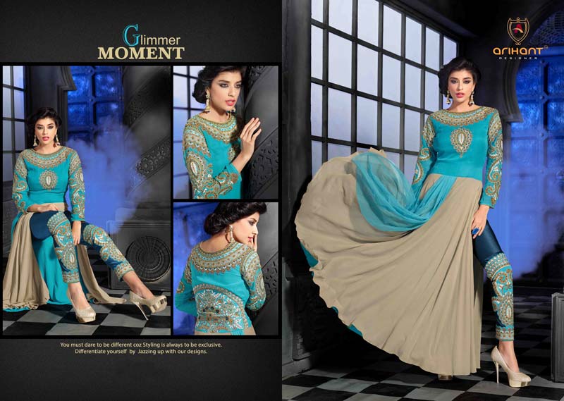 Anarkali Gray & Sky Blue Color Georgette Suit