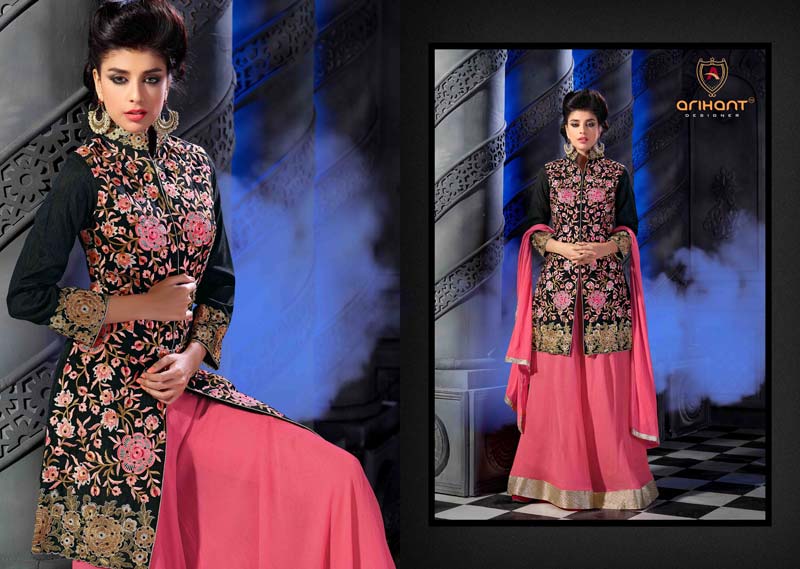 Anarkali Pink & Black Color Georgette Suit