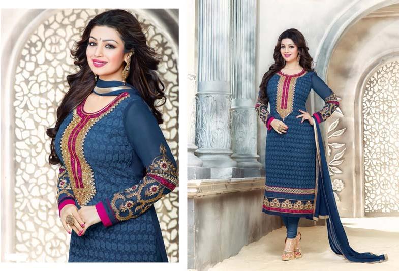 Ayesha Takia Steel Blue Color Straight Suit-563