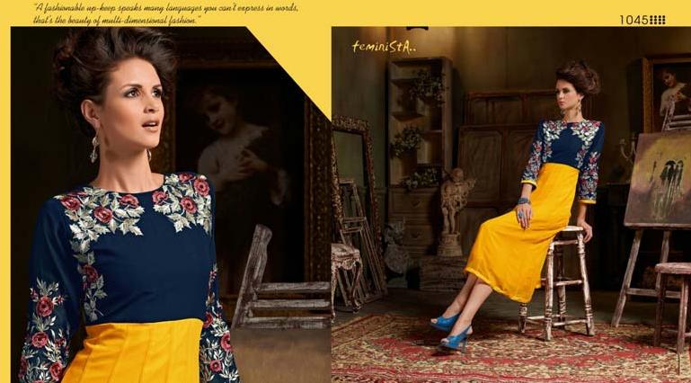 Cocktail Blue & Yellow Color Western Kurti