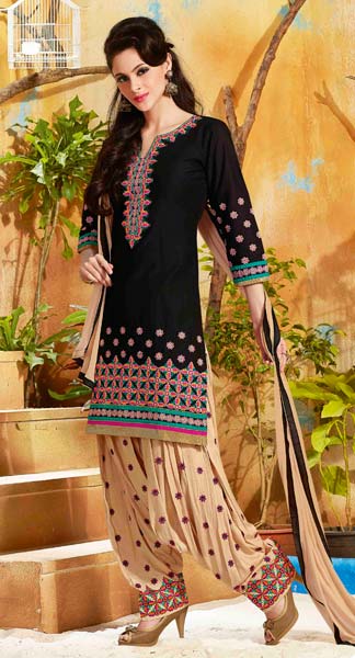 Cotton Embroidered Tan Color Patiala Suit-574
