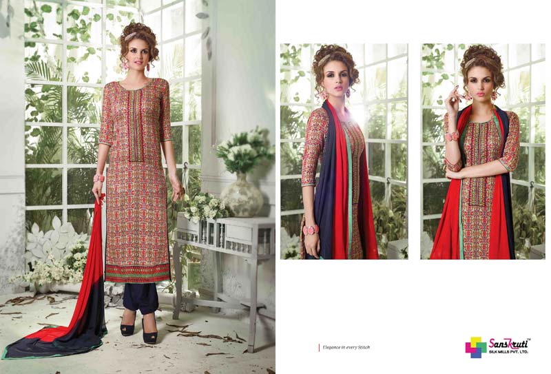 Cotton Red & Blue Color Salwar Kameez