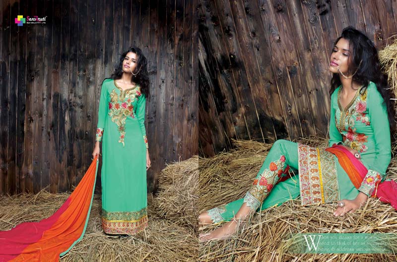 Embroidered auqa Super Straight Suit