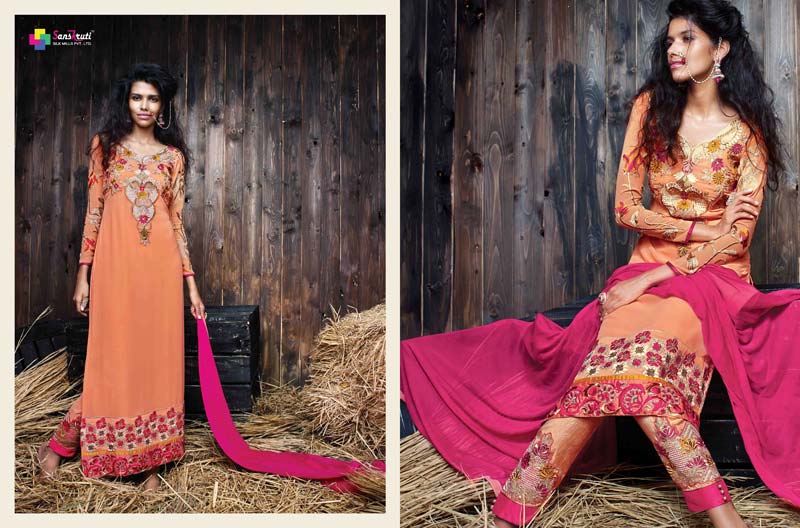 Embroidered Orange Ruby Super Straight Suit