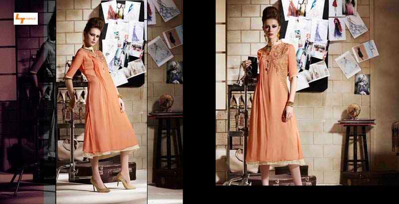 Embroidered Western Apricot Color Kurtis-562