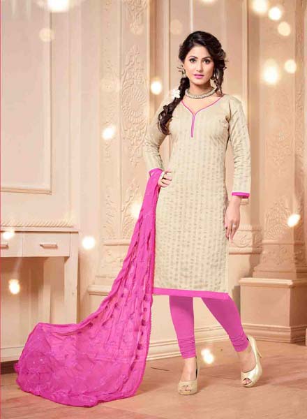 Heena Khan Cream Pink Color Churidar Suits