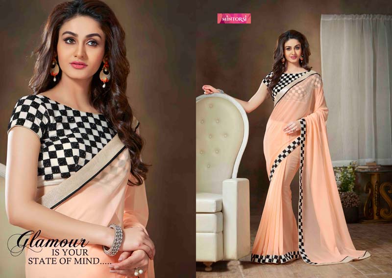 Pure Georgette Peach Color Designer Saree-564