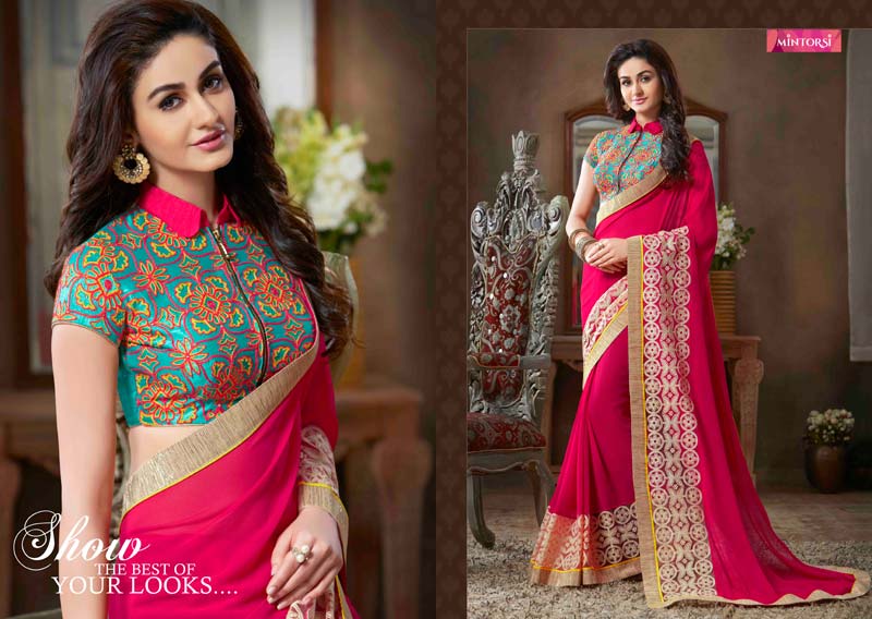 Pure Georgette Pink Color Designer Saree-564