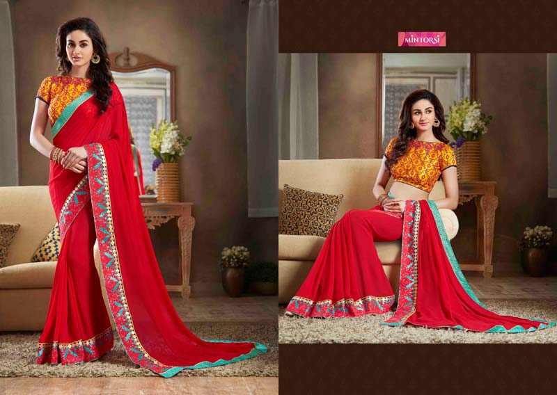 Pure Georgette Red Color Designer Saree-564