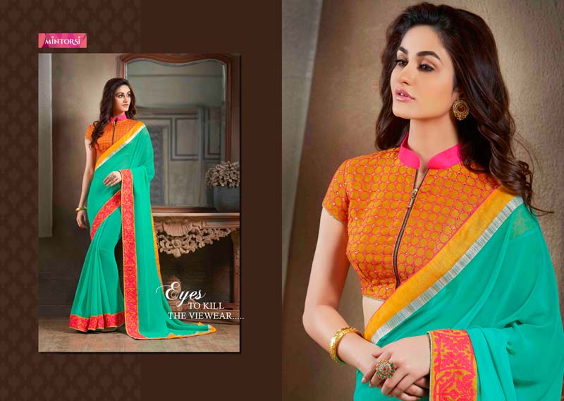 Pure Georgette Turquise Color Designer Saree-564