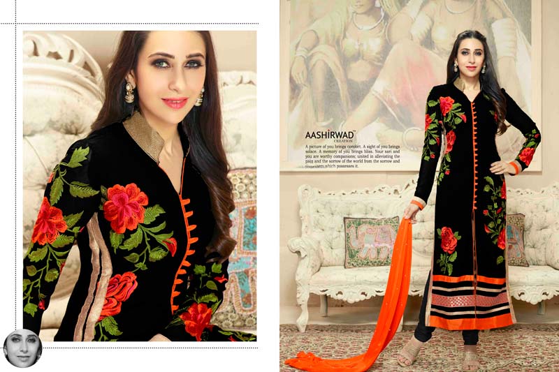 Super Black & Orange Color Karishma Kapoor Long Suit by Kayaa Fashion ...
