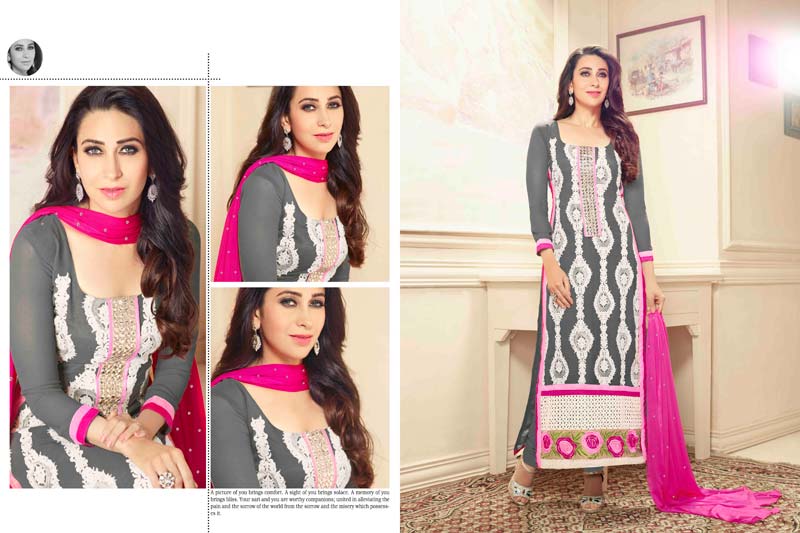 Super Gray & Pink Color Karishma Kapoor Long Suit