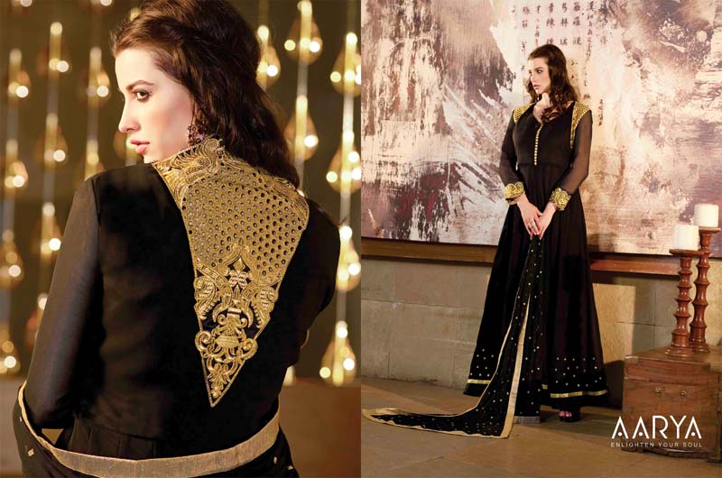 Super Pattern Black & Coppar Color Anarkali Suit