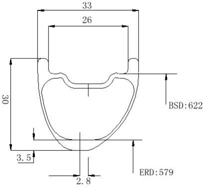 Carbon Fiber Asymmetric Mtb 33mm Width Clincher Rim Tubeless Comp