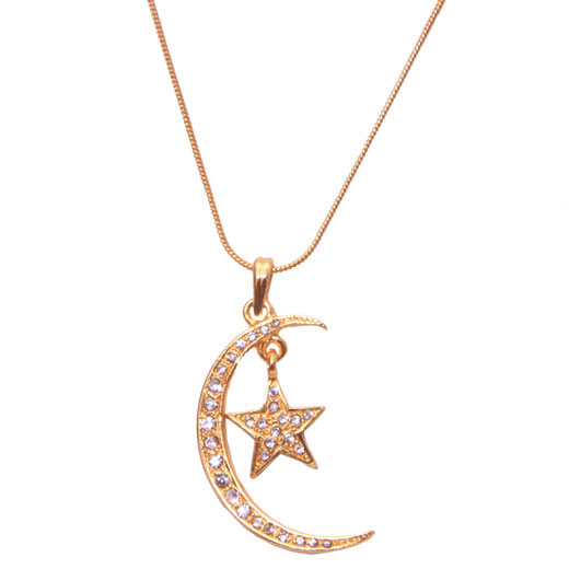 Long Moon Star Gold Plated Pendant