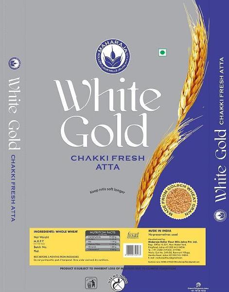White Gold Chakki Fresh Atta 25Kg, for Bakery Products, Cooking, Form : Powder