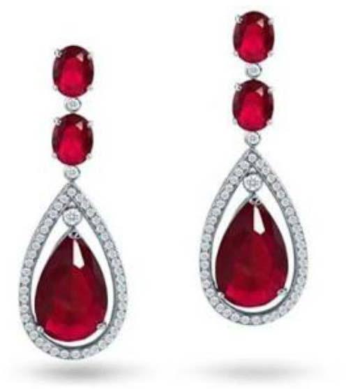 CZ Pear Shaped Ruby Earrings