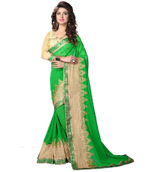 Parrot Green Colour Marble Party Wear Saree