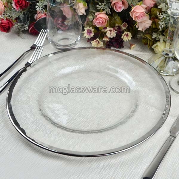 Plate Charger Set of 2 12.5 Diameter European Glass Clear Made in Europe with Gold Band Barski 