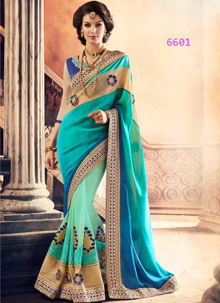 Lovely Plain Pallu Saree in Turquoise Colour